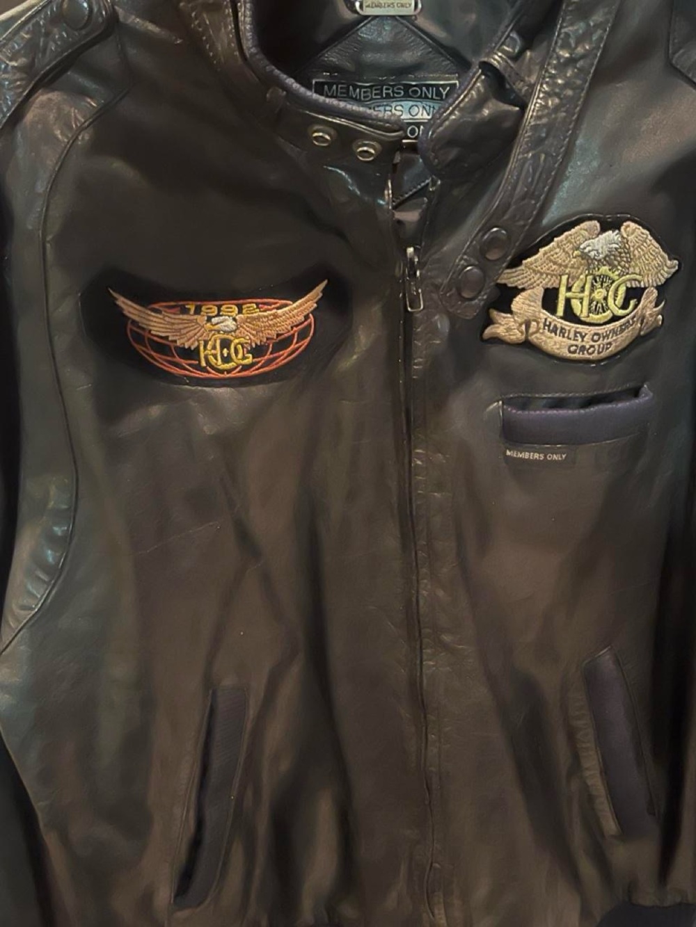 Harley-Davidson Black Leather Bomber Jacket with H.O.G. Patches
